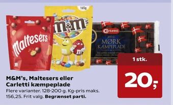Kvickly M&M's, Maltesers eller Carletti kæmpeplade tilbud