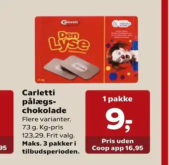 Kvickly Carletti pålægs chokolade tilbud