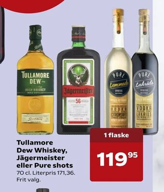 Kvickly Tullamore Dew Whiskey, Jägermeister eller Pure shots tilbud