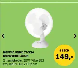 XL-BYG NORDIC HOME FT-534 BORDVENTILATOR tilbud