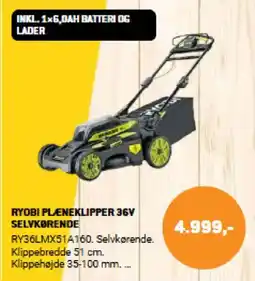 XL-BYG RYOBI PLENEKLIPPER 36V SELVKØRENDE tilbud