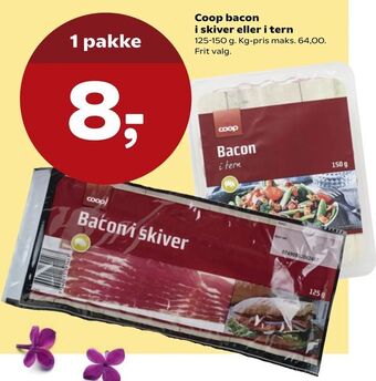 Kvickly Coop bacon i skiver eller i tern tilbud