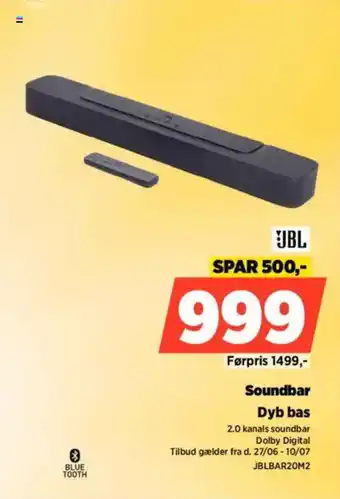Power JBL Soundbar Dyb bas tilbud