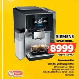 Power SIEMENS Espressomaskine tilbud