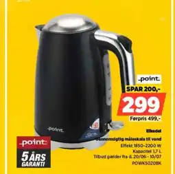 Power Point. elkedel gennemsigtig måleskala til vand effekt 1850-2200 w kapacitet 1,7 l tilbud gælder fra d. 20/06 - 10/07 tilbud