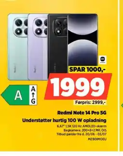 Power Redmi Note 14 Pro 5G Understøtter hurtig 100 W opladning tilbud