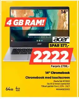 Power Acer 14" chromebook chromebook med touchscreen tilbud