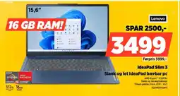 Power Lenovo IdeaPad Slim 3 Slank og let IdeaPad bærbar pc tilbud