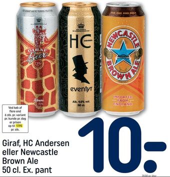 REMA 1000 Giraf, HC Andersen eller Newcastle Brown Ale tilbud