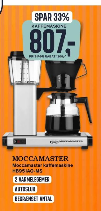 Skousen Moccamaster kaffemaskine hb951ao-ms tilbud