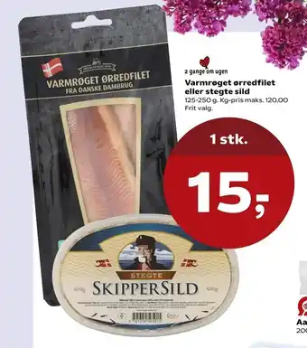 SuperBrugsen Varmrøget ørredfilet eller stegte sild tilbud