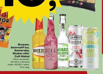 SuperBrugsen Breezer, Smirnoff Ice, Somersby, Shaker eller Cult Mokai tilbud