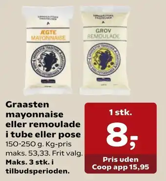 SuperBrugsen Graasten mayonnaise eller remoulade i tube eller pose tilbud