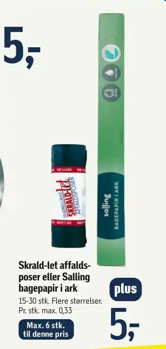 Føtex Skrald-let affalds poser eller Salling bagepapir i ark tilbud