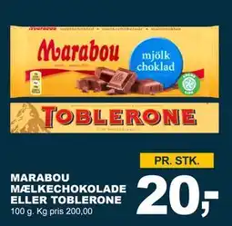 Let-Køb MARABOU MÆLKECHOKOLADE ELLER TOBLERONE tilbud
