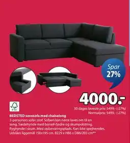 JYSK BEDSTED sovesofa med chaiselong tilbud