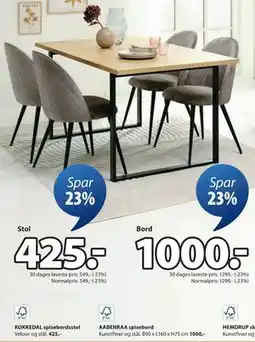 JYSK KOKKEDAL spisebordsstol tilbud