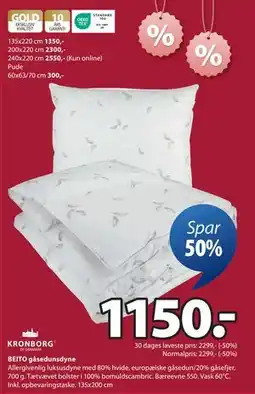 JYSK BEITO gåsedunsdyne tilbud