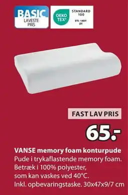 JYSK VANSE memory foam konturpude tilbud