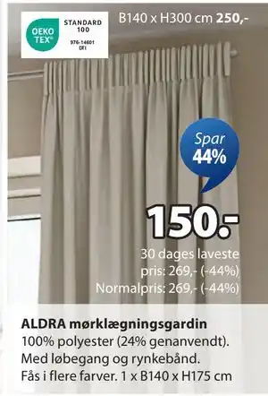 JYSK ALDRA mørklægningsgardin tilbud