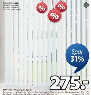 JYSK FERAGEN mørklægningslamelgardin tilbud