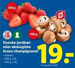 Lidl Danske jordbær eller økologiske brune champignoner tilbud