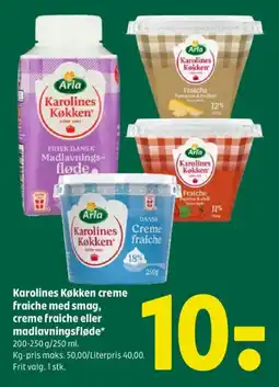 Coop 365 ARLA Karolines Køkken creme fraiche med smag, creme fraiche eller madlavningsfløde tilbud