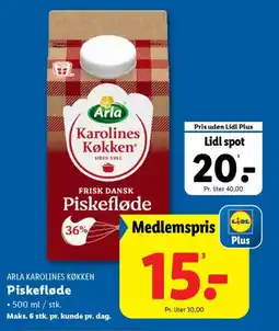Lidl ARLA Karolines køkken Piskefløde tilbud