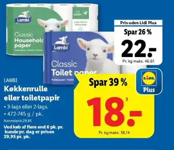 Lidl LAMBI Køkkenrulle eller toiletpapir tilbud