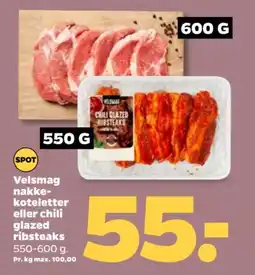 Netto Velsmag nakke- koteletter eller chili glazed ribsteaks tilbud