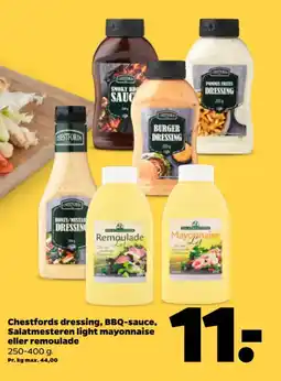 Netto Chestfords dressing, bbq-sauce, salatmesteren light mayonnaise eller remoulade tilbud