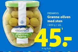 Lidl ERIDANOUS Grønne oliven med sten tilbud