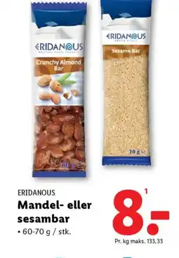 Lidl ERIDANOUS Mandel- eller sesambar tilbud