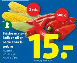 Lidl Friske majs- kolber eller røde snack- pebre tilbud