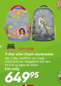 Bilka T-Rex eller Flash skoletaske tilbud