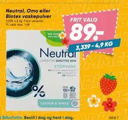Bilka Neutral, Omo eller Biotex vaskepulver tilbud