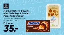 Bilka Mars, Snickers, Bounty eller Twix 6-pak is eller Polar Is Økologisk tilbud