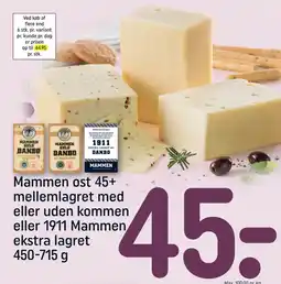 REMA 1000 Mammen ost 45+ mellemlagret med eller uden kommen eller 1911 Mammen ekstra lagret tilbud