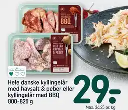 REMA 1000 Hele danske kyllingelår med havsalt & peber eller kyllingelår med BBQ 800-825 g tilbud