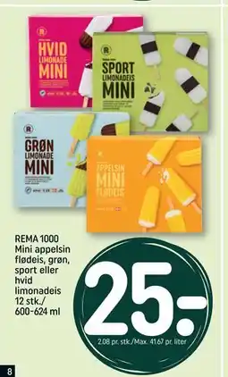 REMA 1000 REMA 1000 Mini appelsin flødeis, grøn, sport eller hvid limonadeis 12 stk./ 600-624 ml tilbud