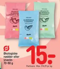 REMA 1000 Økologiske nødder eller snacks 70-80 g tilbud