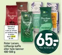 REMA 1000 Peter Larsen, Löfbergs kaffe eller hele bønner 400-500 g tilbud