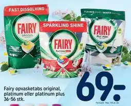 REMA 1000 Fairy opvasketabs original, platinum eller platinum plus 36-56 stk tilbud