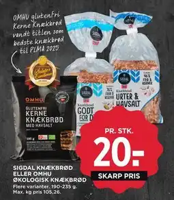 MENY SIGDAL KNÆKBRØD ELLER OMHU ØKOLOGISK KNÆKBRØD tilbud