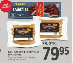MENY GØL PØLSER ELLER TULIP SPARERIBS tilbud