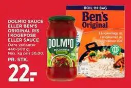 MENY DOLMIO SAUCE ELLER BEN’S ORIGINAL RIS I KOGEPOSE ELLER SAUCE tilbud