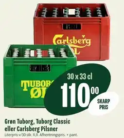 Min Købmand Grøn Tuborg, Tuborg Classic eller Carlsberg Pilsner tilbud