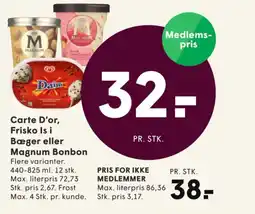 SPAR Carte D'or, Frisko Is i Bæger eller Magnum Bonbon tilbud