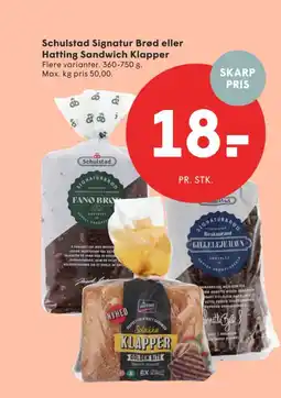SPAR Schulstad Signatur Brød eller Hatting Sandwich Klapper tilbud