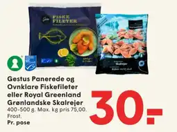 SPAR Gestus Panerede og Ovnklare Fiskefileter eller Royal Greenland Grønlandske Skalrejer tilbud
